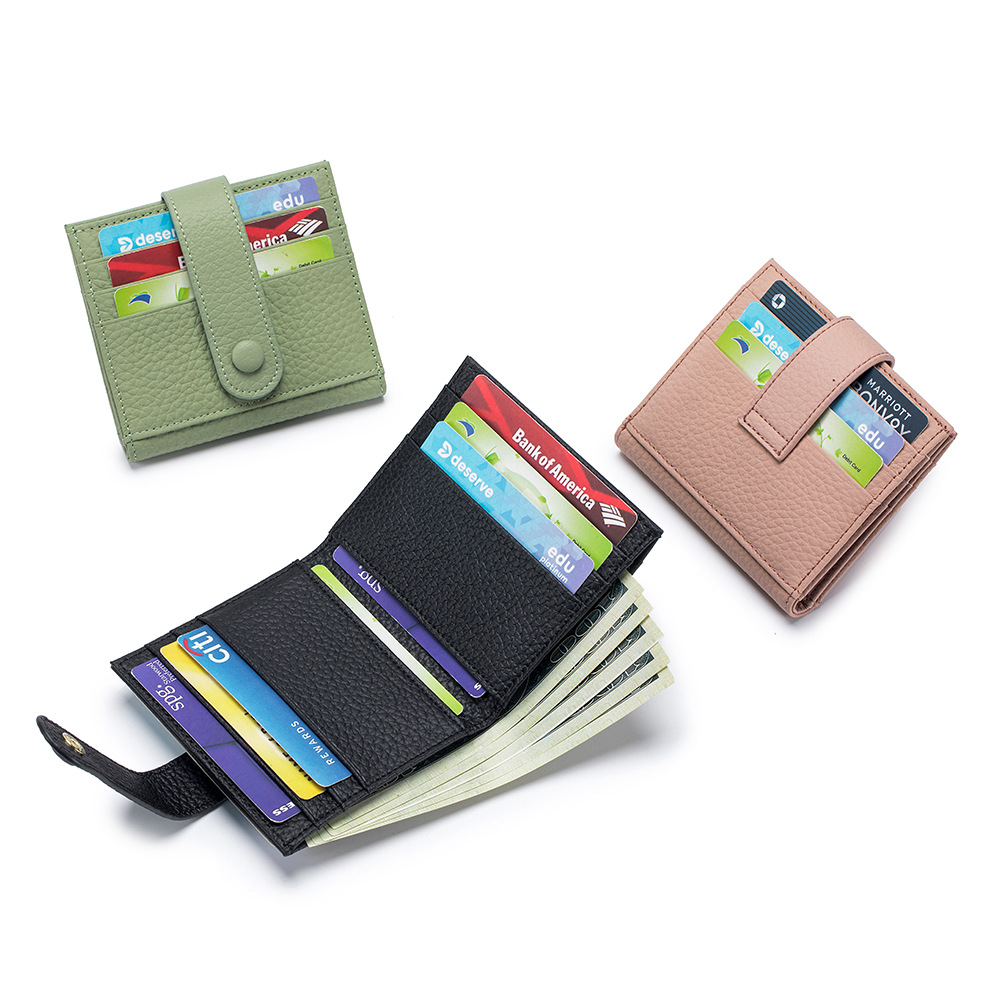 New genuine leather women's short ultra-thin wallet, Korean style, multiple card slots, compact first-layer cowhide exquisite wallet