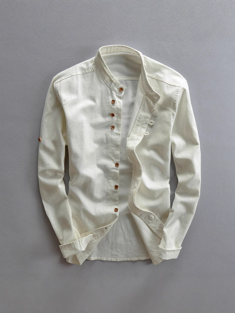 W2003 New men's casual linen shirt with a gentlemanly stand-up collar