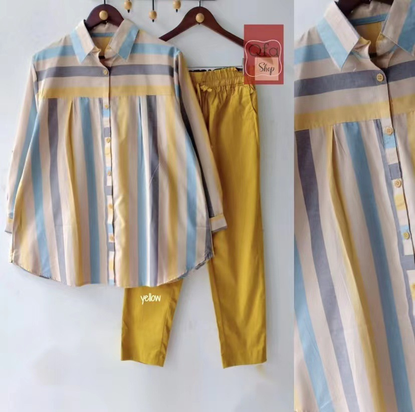 Southeast Asia cross-border 2024 summer new fashion elegant loose slim fit printed stripe two-piece set for women
