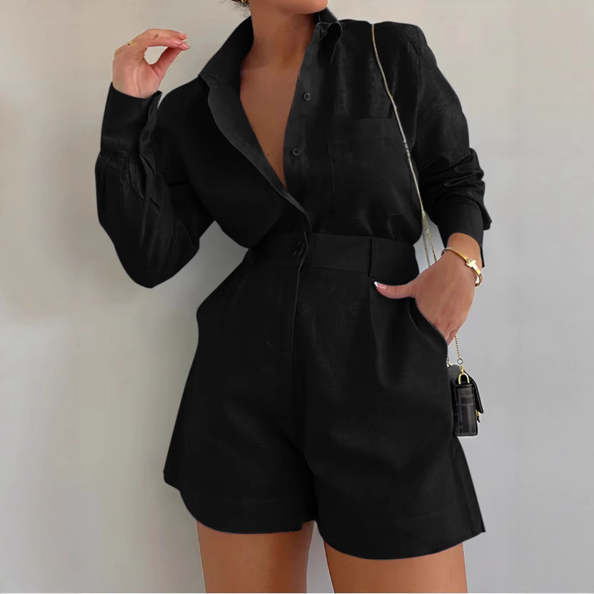 European and American women's clothing, cross-border Amazon hot-selling 2024 new style, fashionable and casual short Western-style pants and long-sleeved shirt set